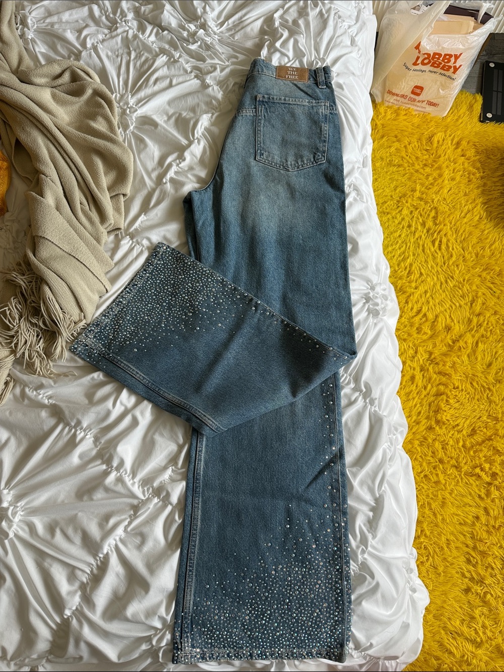 We The Free Medium Blue Wide-Leg Jeans with Crystal Embellishments